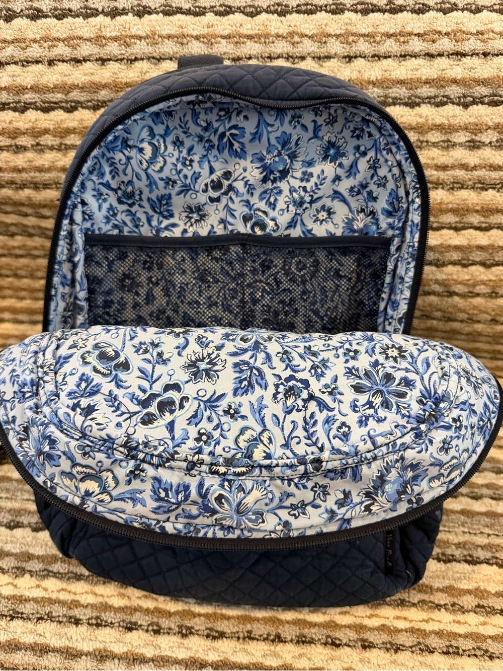 Vera Bradley Navy Quilted Backpack with Blue Floral Lining